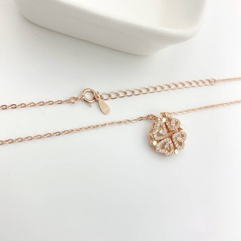 Gold Plated Magnetic Four Heart Clover Necklace