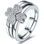 925 Silver Four Heart Clover Ring Set of 3 Rings For Girls,  Women
