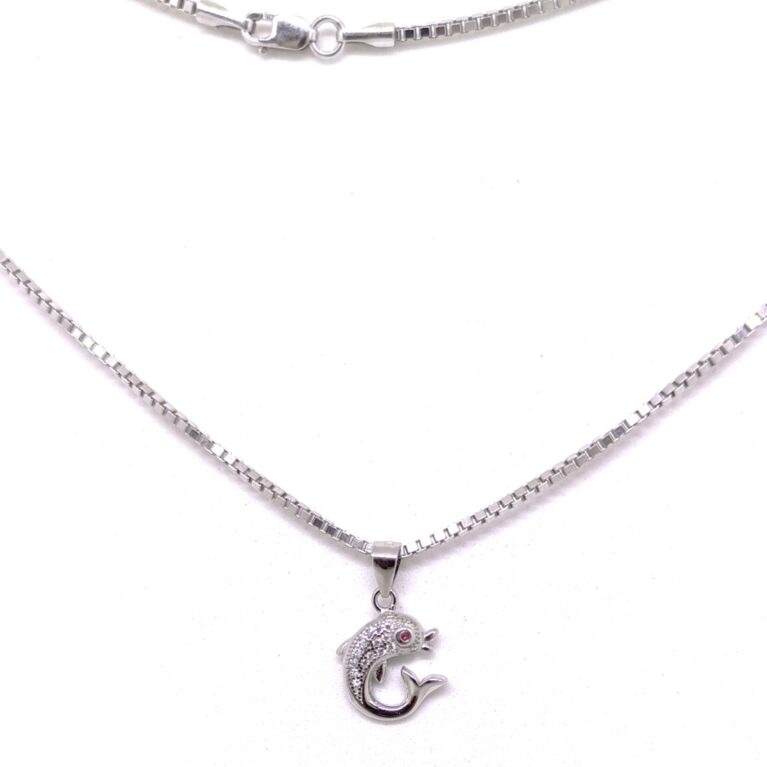 925 Sterling Silver Dolphin Pendant with Box Chain