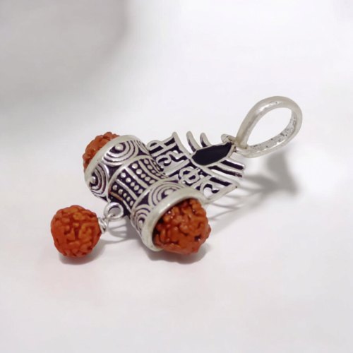 Mahakal Trishul and Damru Pendant with Rudraksha Beads