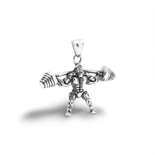 Strong Man Dumbbell Gym Fitness Barbell Pendant Necklaces Original Silver S925  Sports Gym Necklace For Men Jewelry